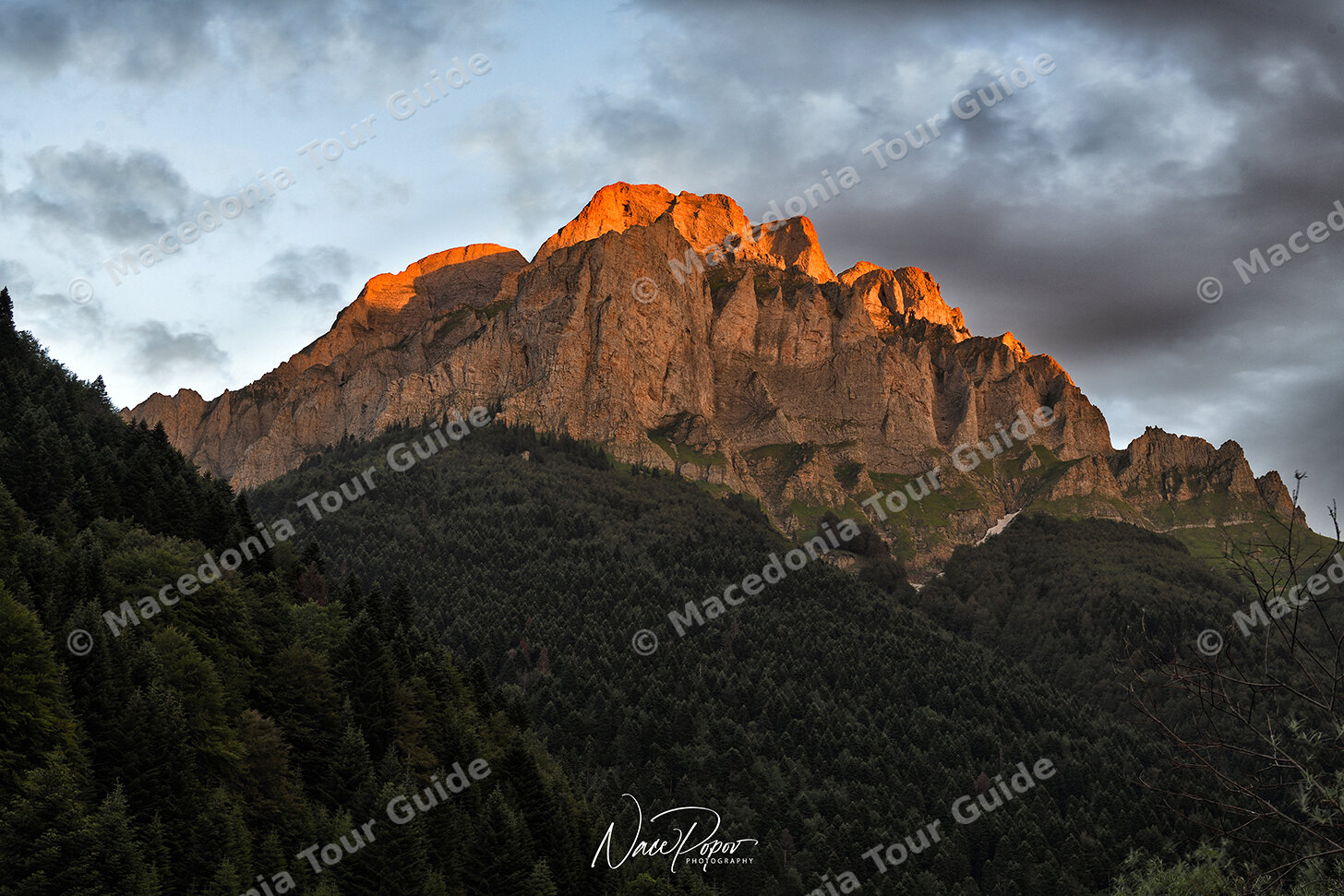 High peaks above waterfalls Lesnica, NPShar Mountain
